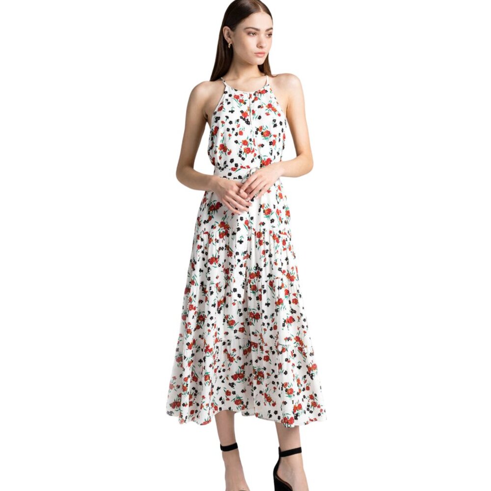 A.L.C. Richards Floral Silk Print Belted Midi Dress
